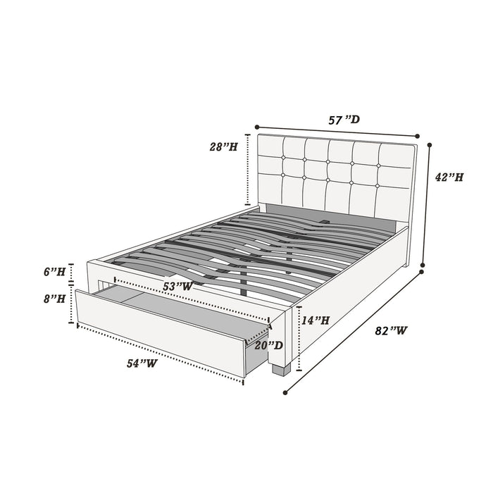Bed With Tufted Headboard And Storage Drawer
