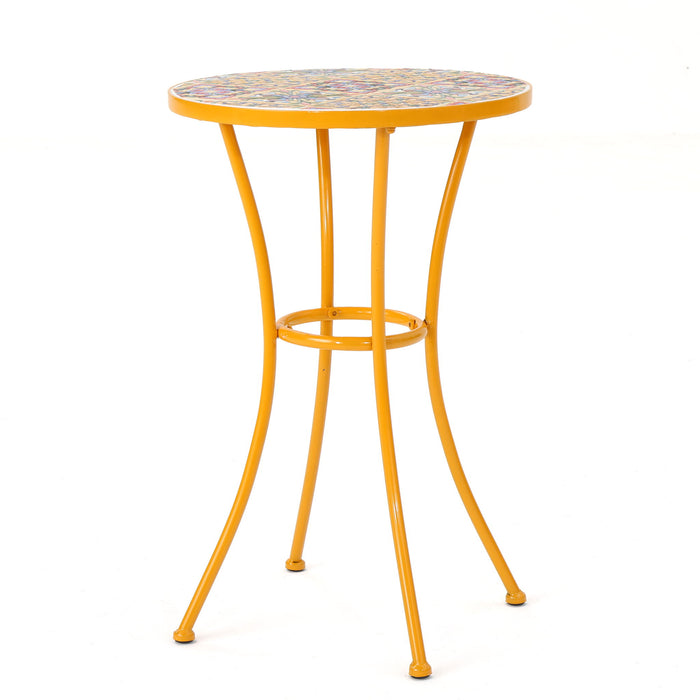Outdoor Side Table With Tile Mosaic Table Top - Yellow