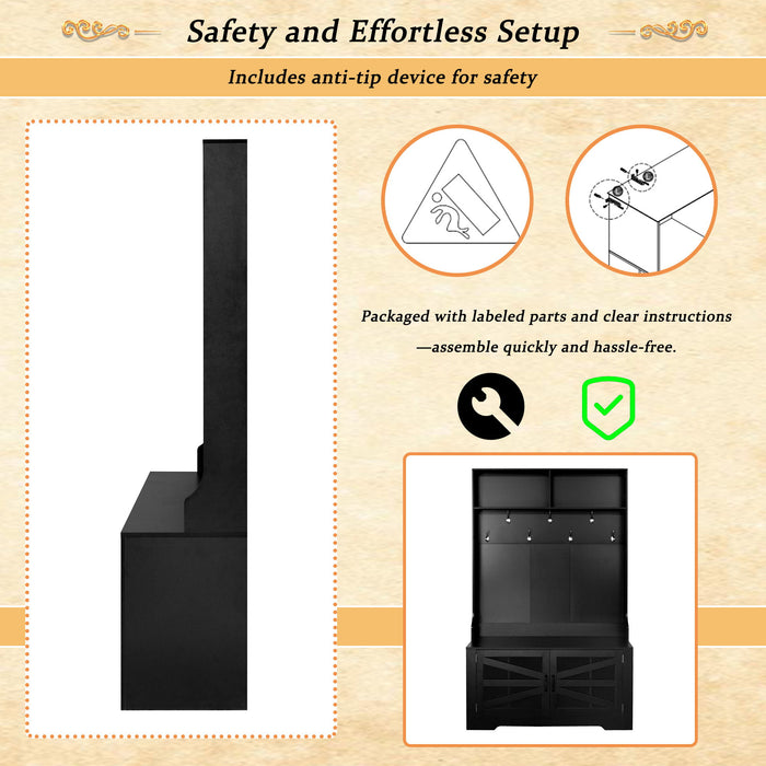 Entryway Bench With Coat Rack, 3 In 1 Design And Adjustable Shelves