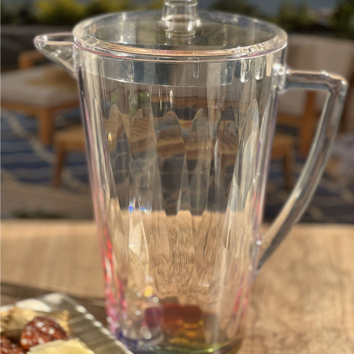 Rainbow Design Unbreakable Plastic Water Pitcher With Lid And Spout, 2.5 Quarts - Clear