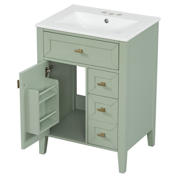Bathroom Vanity With Sink, 3 Drawers & Cabinet With 2 Tier Door Storage Rack, Soft Close Doors & Drawers
