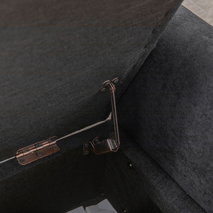 Modern Upholstered Storage Bench With Rolled Armrests]