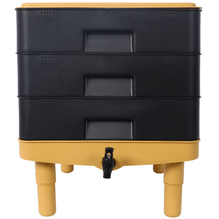 Durable 3 Tray Worm Farm Kit For Efficient Vermicomposting, 65L Capacity - Yellow / Black