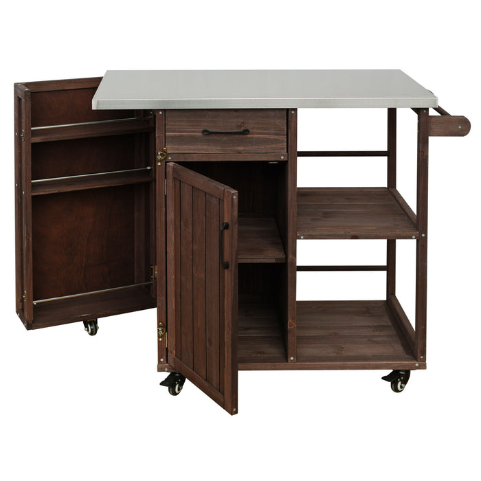 Outdoor Kitchen Island Prep Station With Lockable Wheels, Ample Storage, Towel & Spice Racks