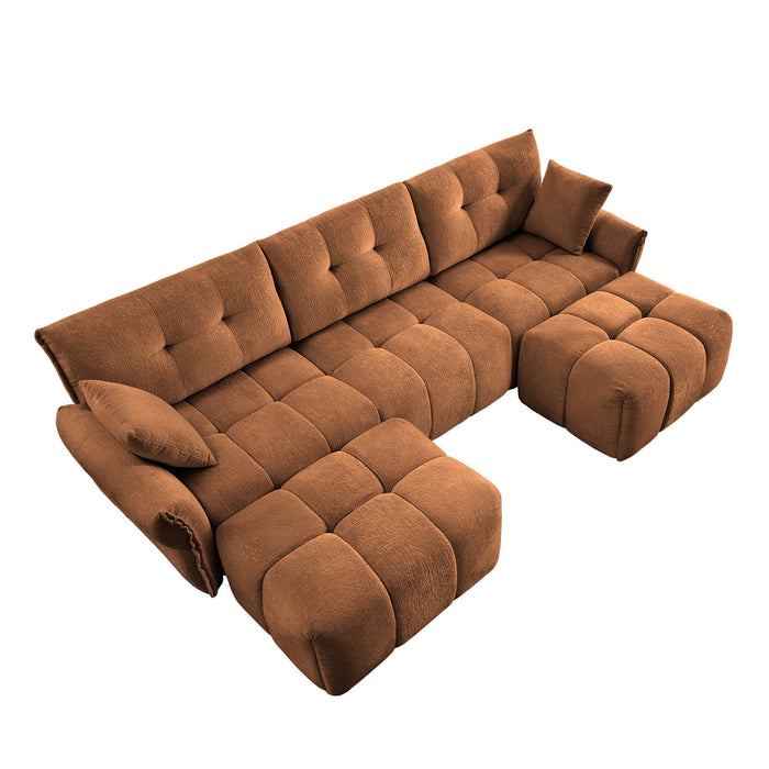 Sofa Set With Ottoman And Pillows, Textured, High Resilience Cushions