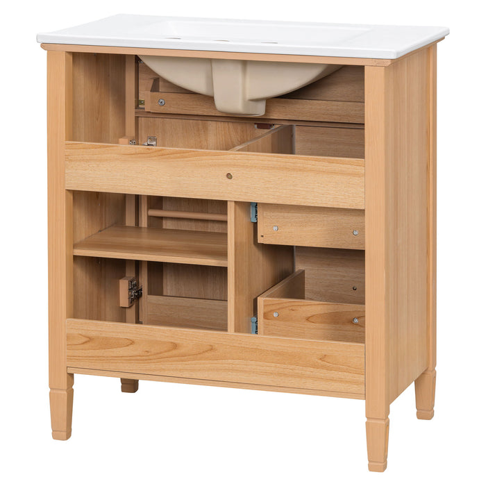 Bathroom Vanity With Sink, Flip Drawer & Adjustable Shelf - Natural