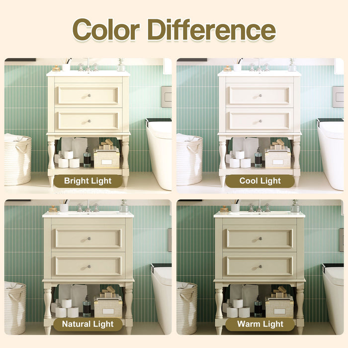 Bathroom Vanity With Sink, 2 Drawers Storage Cabinet, Open Shelf