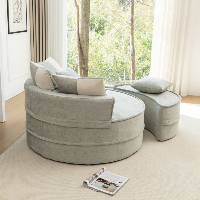 Modern Oversized Round Barrel Accent Chair With Ottoman