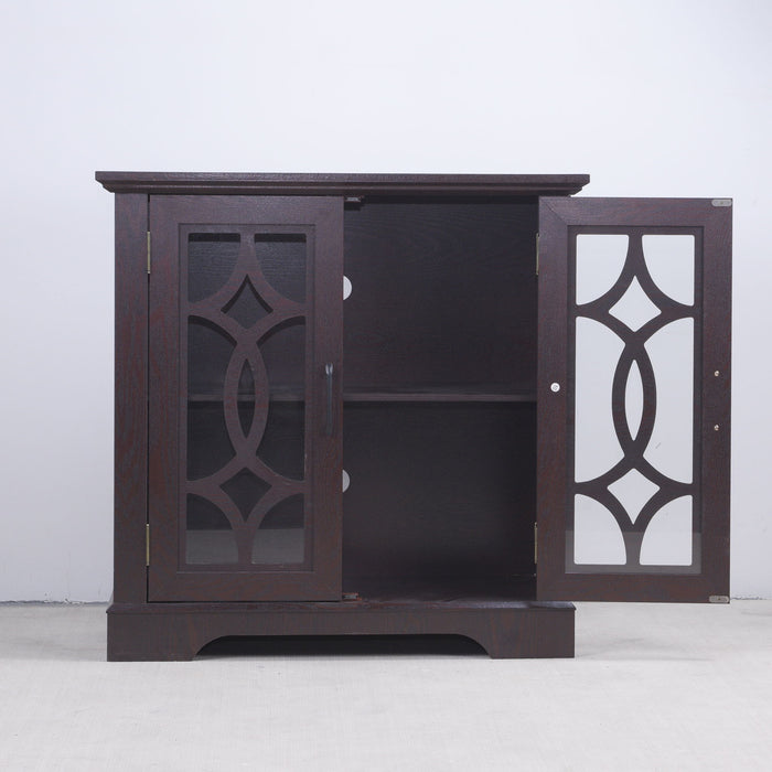 Modern Sideboard With Tempered Glass Doors - Ox Blood Red