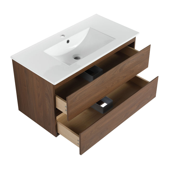 Wall Mounted Bathroom Vanity & Sink, 2 Soft Close Drawers