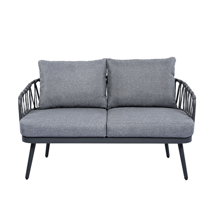 4 Piece Outdoor Patio Furniture Set, Metal Chairs With Woven Rope U Shaped Backrest