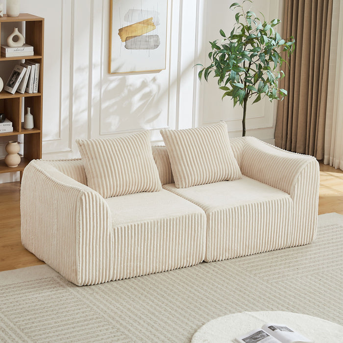 Minimalist Sofa With Curved Lines And Horn Shaped Throw Pillows