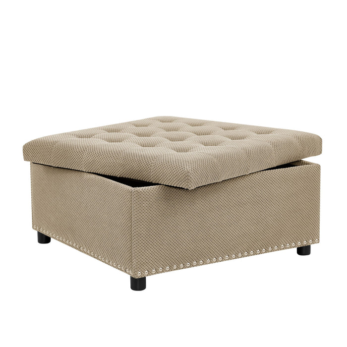 Square Tufted Storage Ottoman With Nailhead Trim