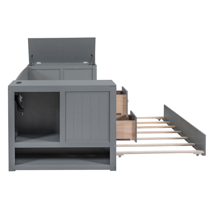 Daybed With Storage Arms, Trundle And Charging Station