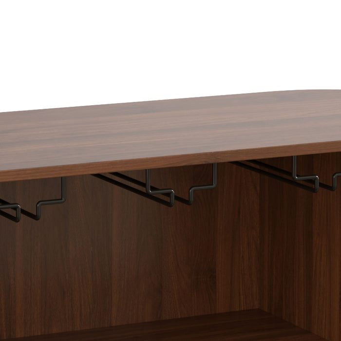 Fluted Liquor & Coffee Bar Cabinet With 6 Wine Racks And 3 Glass Holders