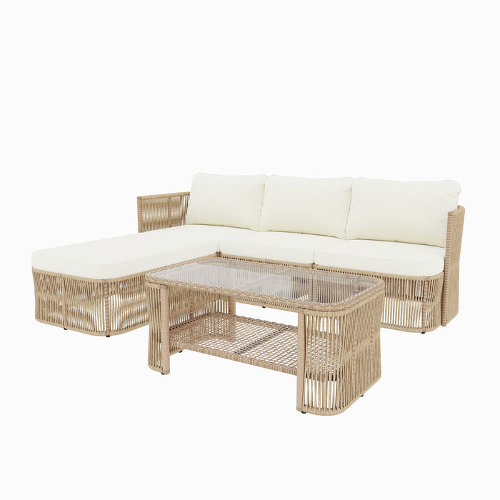 Outdoor Modular Conversation Sofa With Cushions And Coffee Table - Beige
