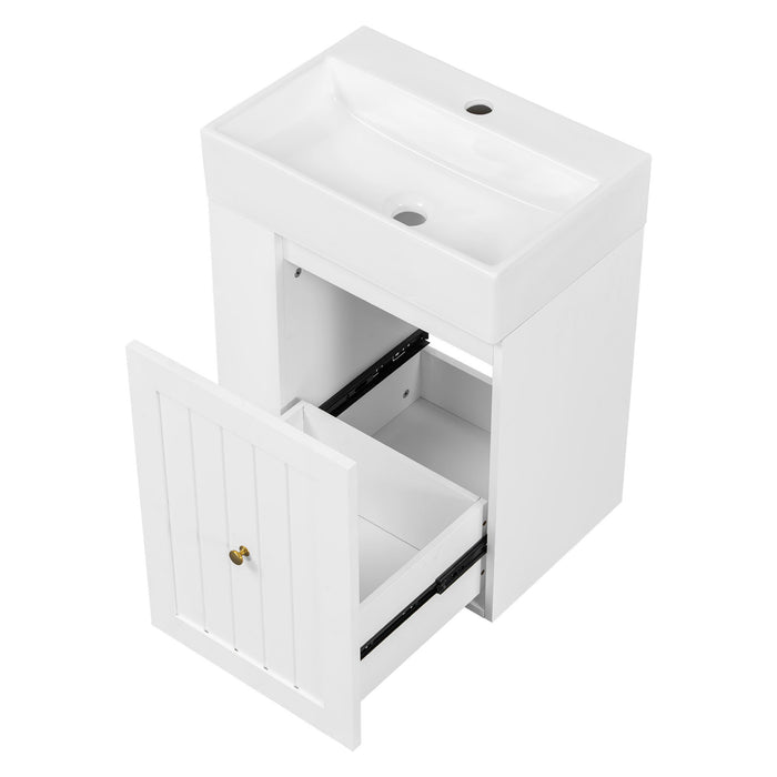 Modern Bathroom Vanity With Sink, Storage Cabinet, Drawer & Side Shelf