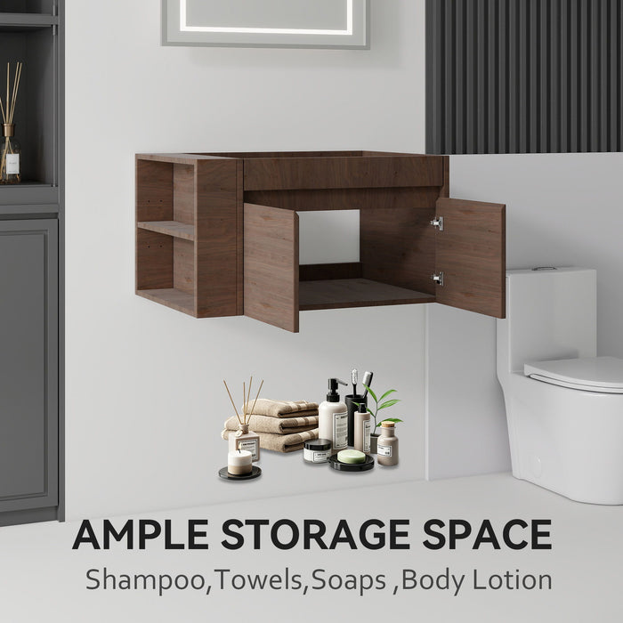 Floating Bathroom Vanity Cabinet, Soft Close Double Drawers, Open Side Storage, Wall Mounted, Cabinet Only