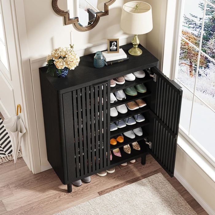 6 Tier Shoe Cabinet With Louvered Doors
