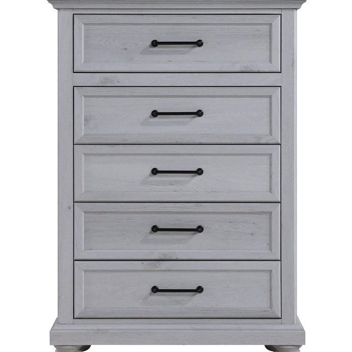 Larksmont - 5-Drawer Chest With Black Metal Pulls - Oyster Shell Gray