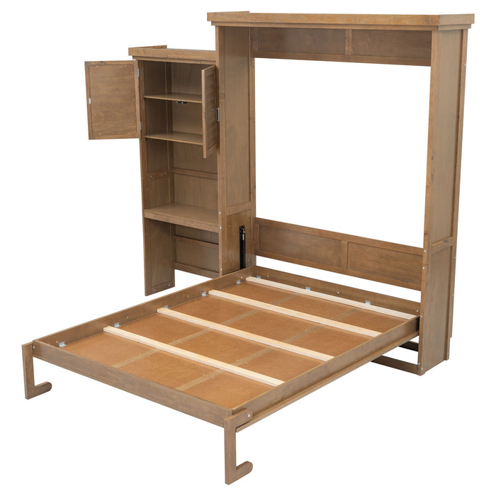 Queen Size Murphy Bed With Louvered Design And Multiple Storage Shelves - Wood