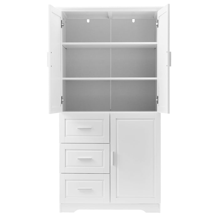 Tall Wide Storage Cabinet With Doors, 3 Drawers
