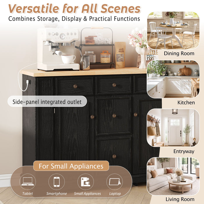 Sideboard Buffet Cabinet With 5 Drawers, 2 Cabinets, Adjustable Shelves