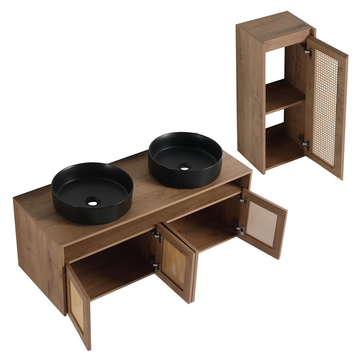 Bathroom Vanity With Art Sink And Side Cabinet, Float Mounting Design