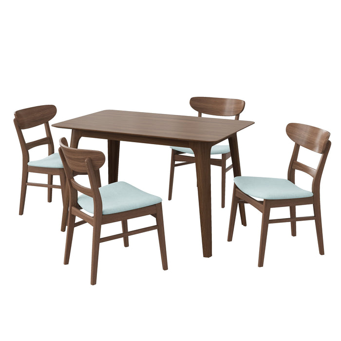 5 Piece Dining Set & 1 Table And 4 Upholstered Chairs - Mint / Walnut