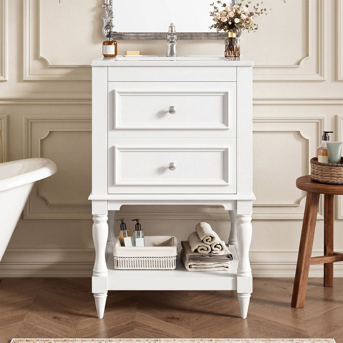 Retro Design Bathroom Vanity With Sink, 2 Drawer Storage Cabinet