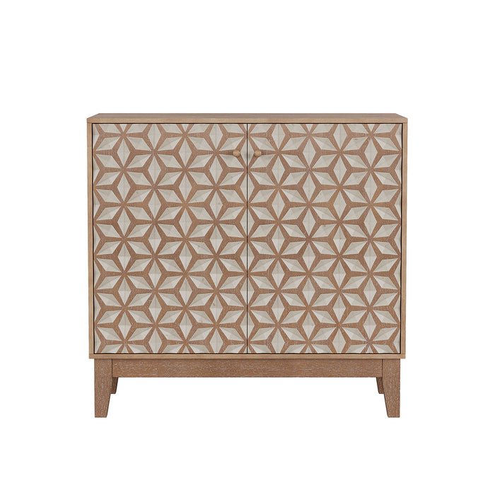 Geometric Design Sideboard With 2 Doors And Adjustable Shelves - Tangerine / Walnut