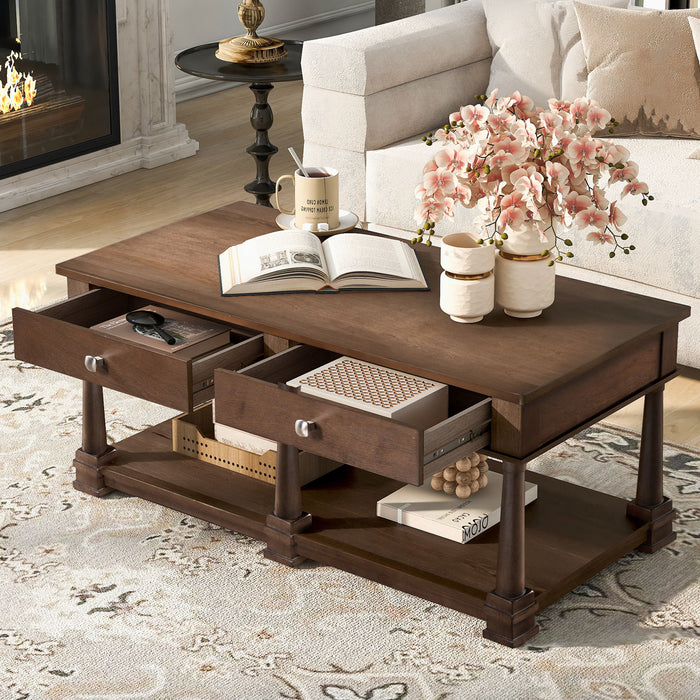Coffee Table With 2 Storage Drawers & Lower Open Shelf