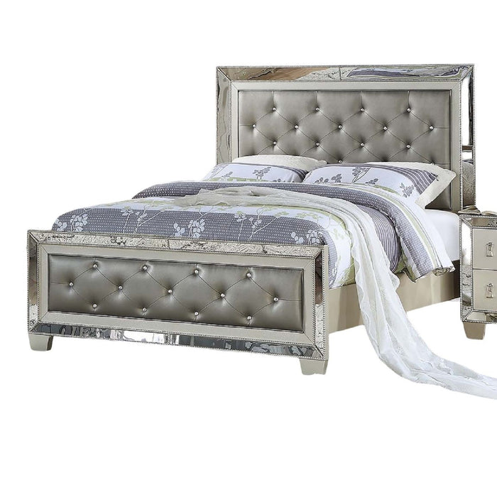 Glamorous Tufted Headboard Bed With Mirror Trim