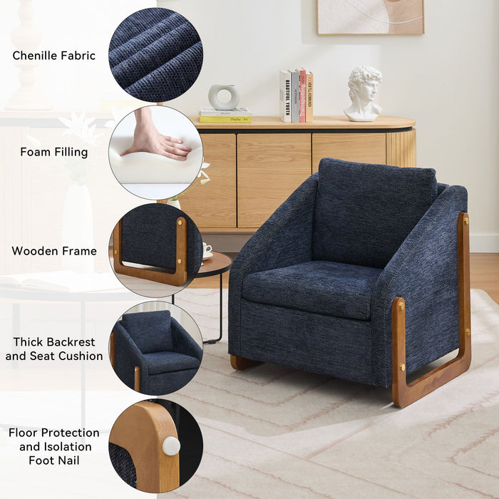 Modern Chenille Upholstered Armchair With Wooden Side Frame