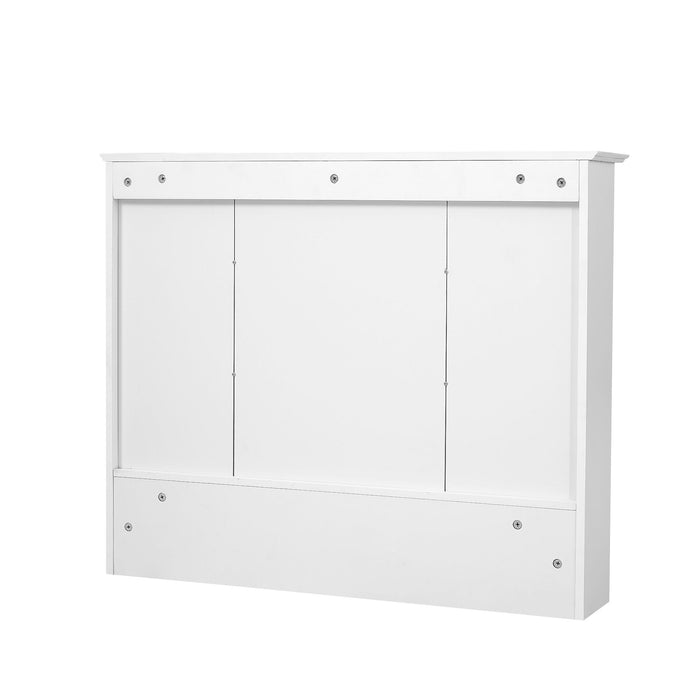 Wall Mount 2 In 1 Mirror Cabinet With Adjustable Shelves, Open Storage, For Bathroom Vanity - White