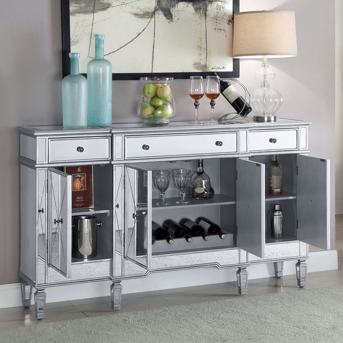 Battista - Mirrored 3 Drawer Wine Cabinet - Silver