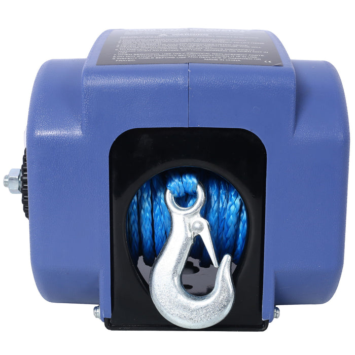 Reversible 12V Electric Trailer Winch For Boats Up To 6000 Lbs With Synthetic Rope And Extra Pulley Hook - Blue