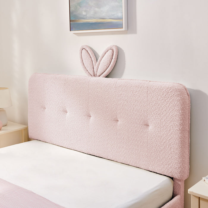 Upholstered Bed With Oversized Rabbit Ear Headboard, LED Lights & 4 Storage Drawers