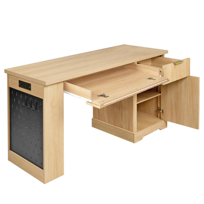 Modern Fluted Office Desk With Storage Cabinet