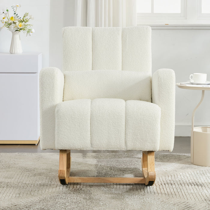 Accent Rocking Chair With Pillow, Spacious & Comfortable Seating For Living Room Or Bedroom - Cream White