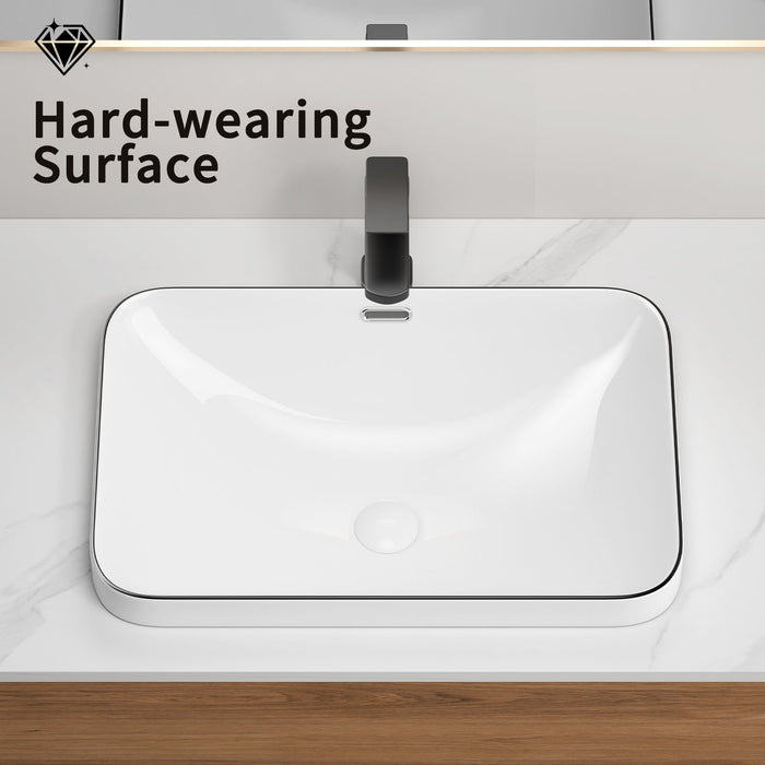 Undermount Bathroom Sink, Vessel Basin For Vanity Countertop - Milk White / Black