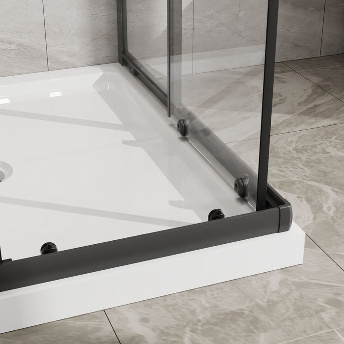 Corner Shower Enclosure With Sliding Door - Matte Black