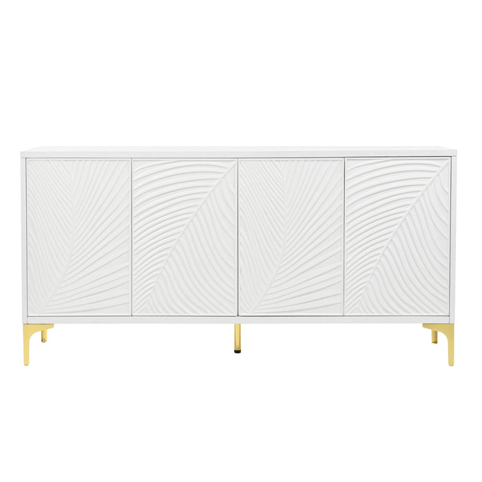 Modern 4 Door Sideboard With Creative Carved Surface And Adjustable Shelves