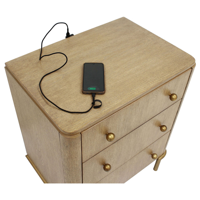 3 Drawer Nightstand With USB Ports - Brown