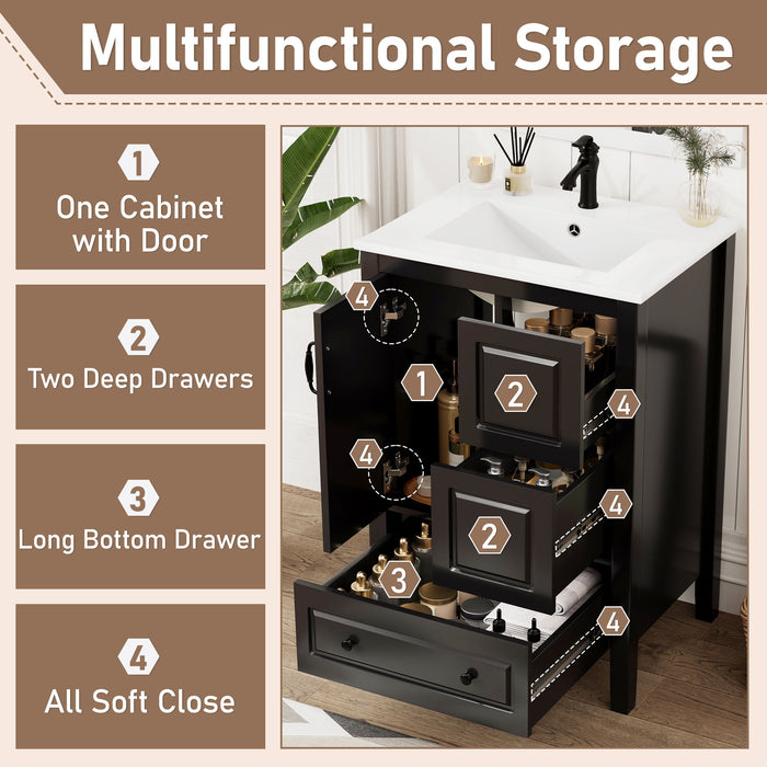 Retro Bathroom Vanity With Sink, Soft Closing Cabinet & Drawers