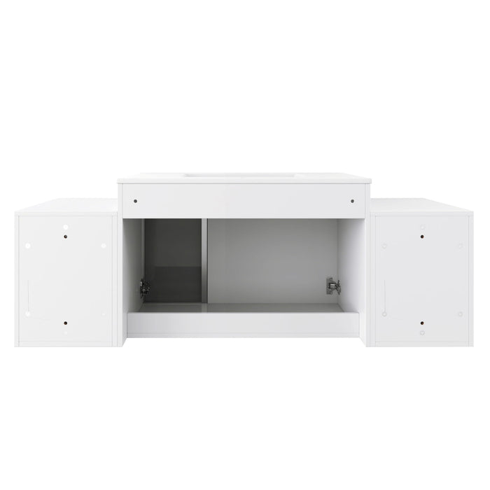 Wall Mounted Bathroom Vanity With Sink, Cabinet & Half Door