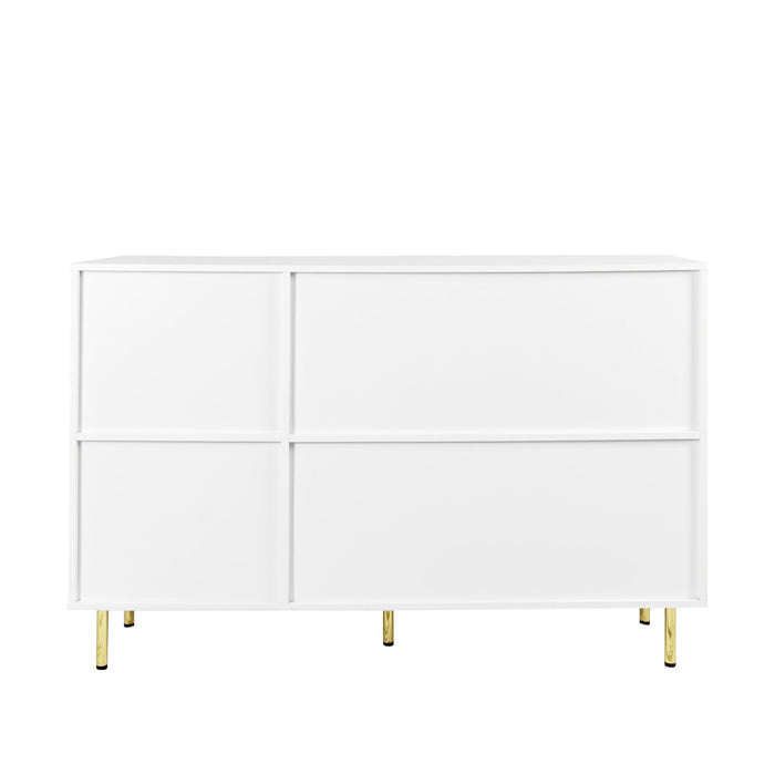 3 Door Large Storage Sideboard With Handles For Kitchen, Dining Room And Living Room, Accent Buffet Cabinet, Coffee Bar Sideboard Cabinet With 3 Doors - White / Gold