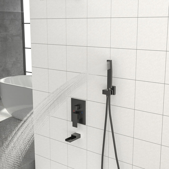 16" Ceiling Mount Square Shower System With Waterfall Tub Spout And Rough In Valve