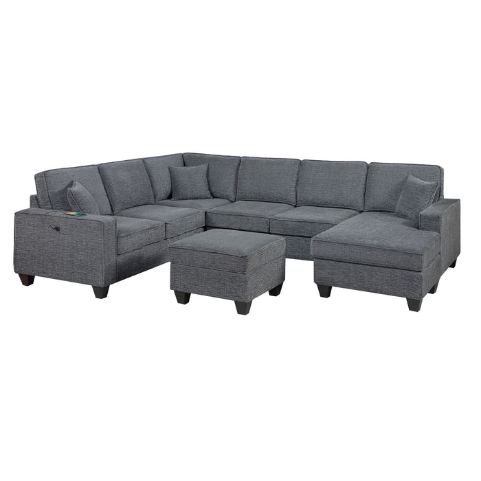 5 Piece Sectional Set Left Arm Loveseat With USB Port Corner Wedge Ottoman Armless Chair Right Arm Loveseat With Chaise - Gray / Slate