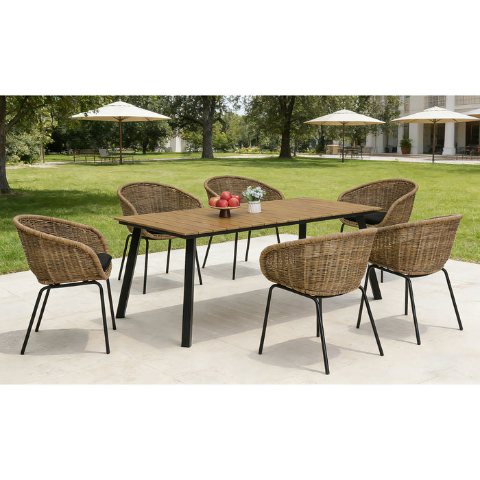7 Piece Outdoor Patio Dining Set For 6, Conversation Set With Table & 6 Armchairs - Purple Pink Flower / Yellow